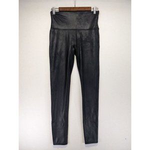 SPANX Leggings Women's Large Shapewear Faux Leather Look Black Shiny Stretch